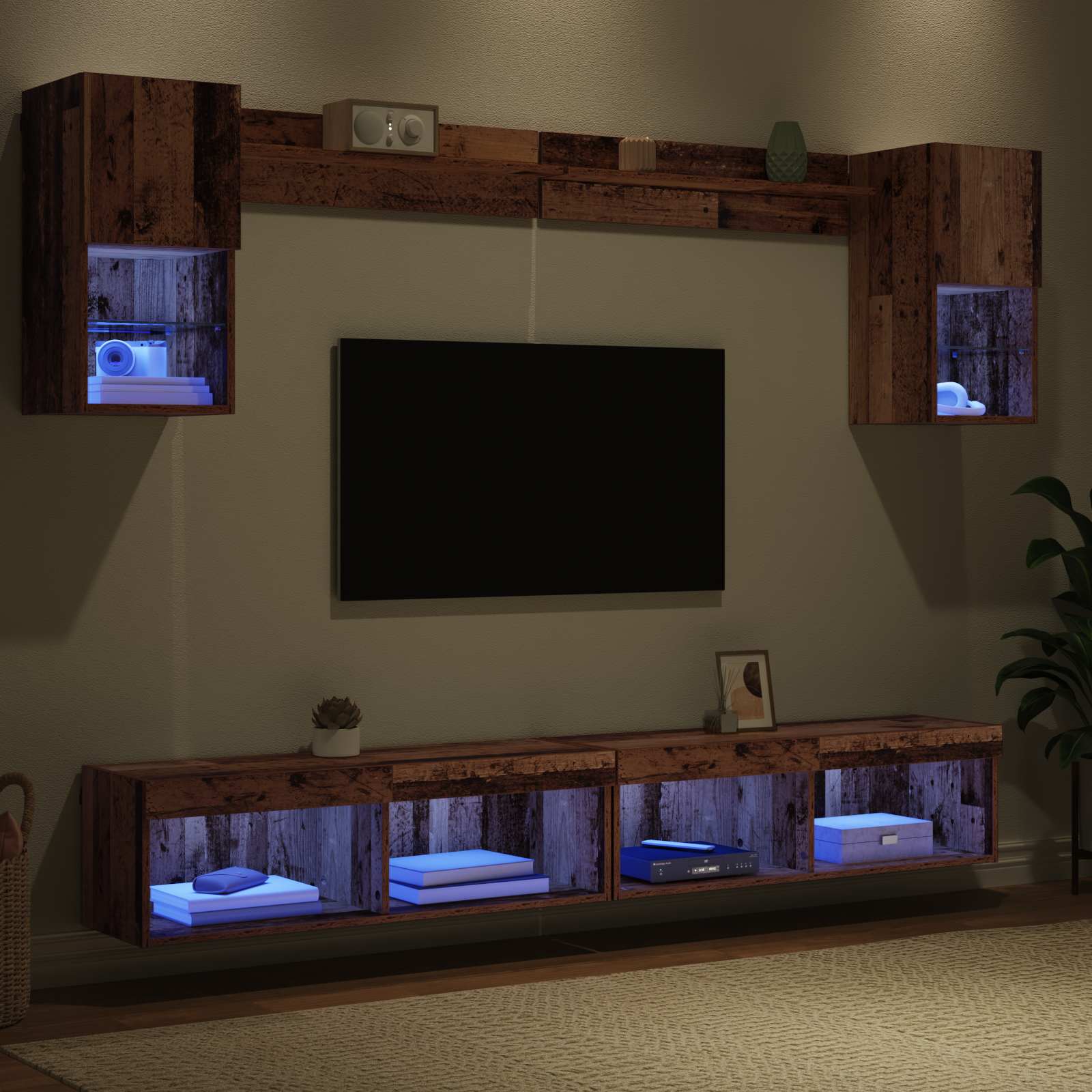 TV zidne jedinice s LED-om 6 pcs Staro drvo Konstruirano drvo