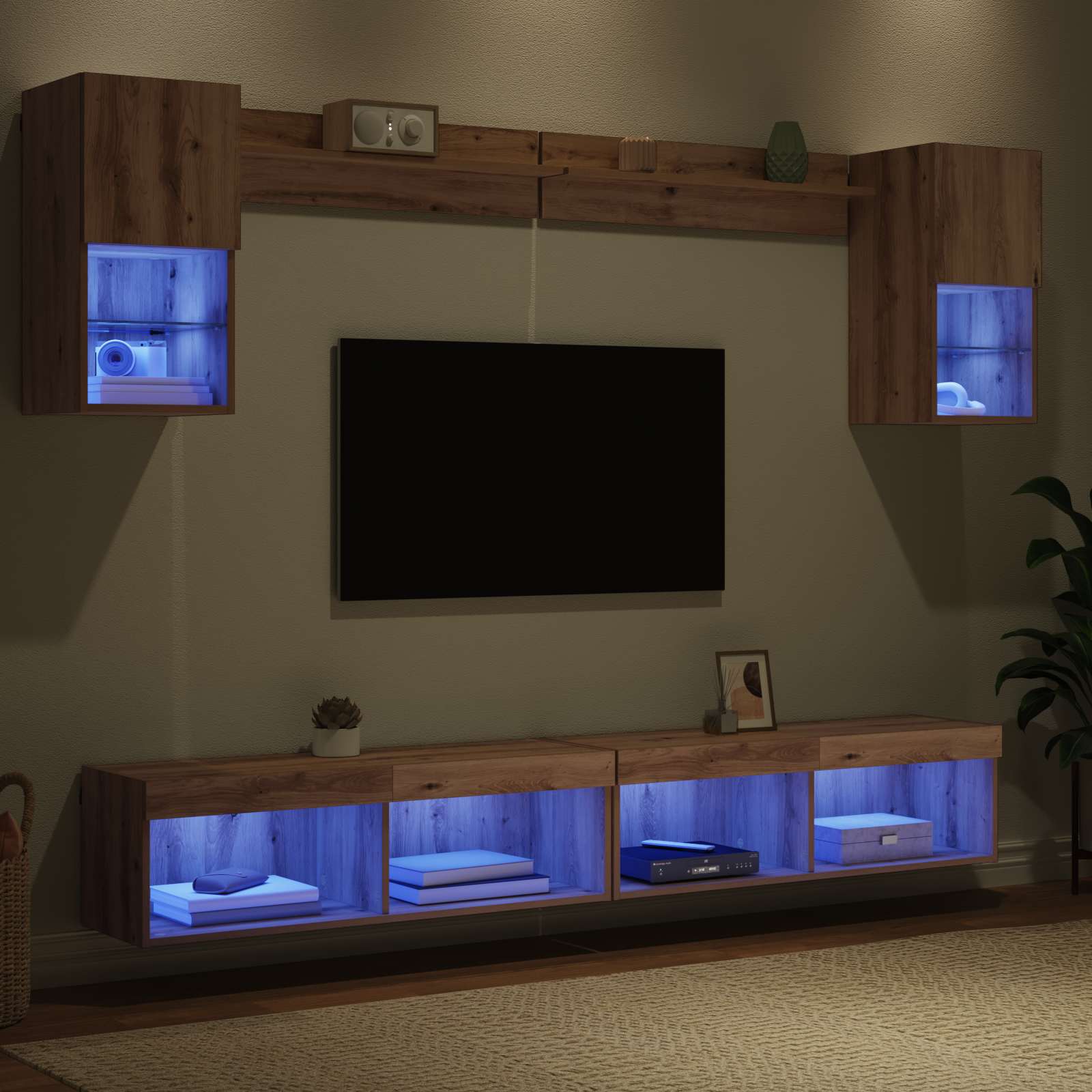 TV zidne jedinice s LED-om Zidne 6 pcs Umjetnički hrast