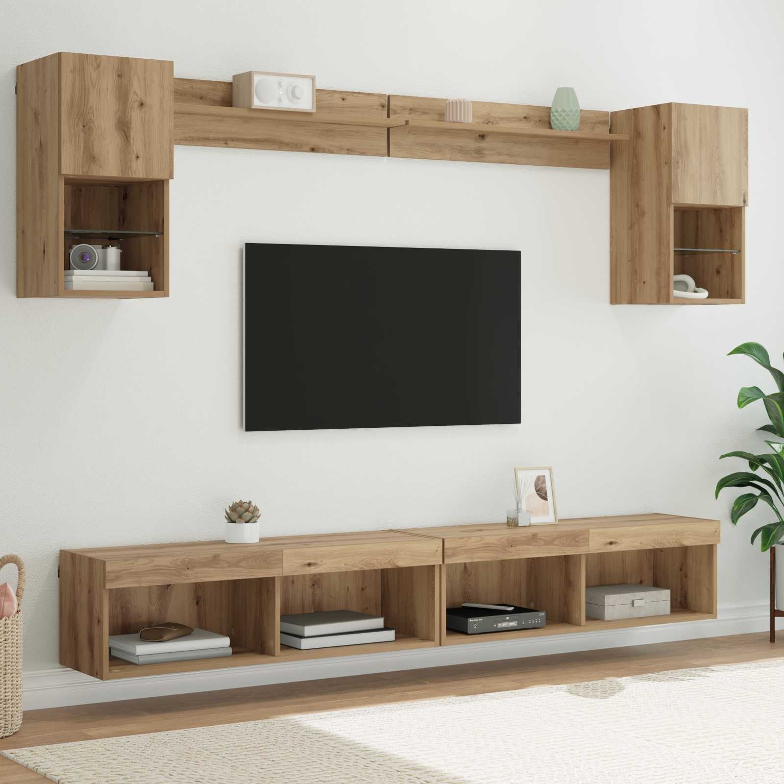 TV zidne jedinice s LED-om Zidne 6 pcs Umjetnički hrast