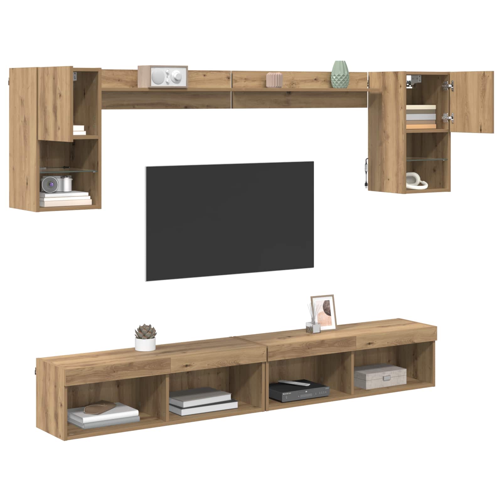 TV zidne jedinice s LED-om Zidne 6 pcs Umjetnički hrast