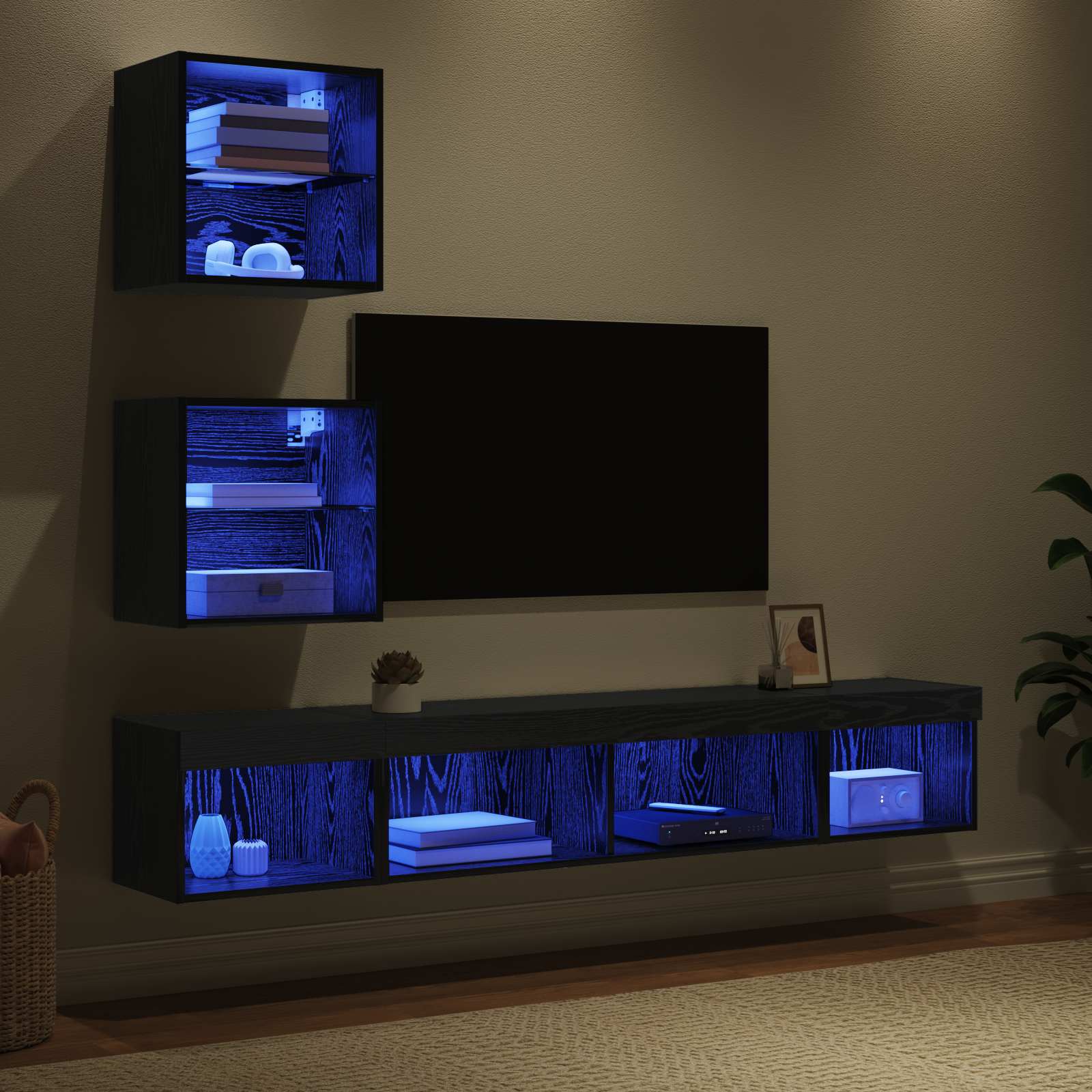 TV zidne jedinice s LED-om 5 pcs Crni hrast Konstruirano drvo