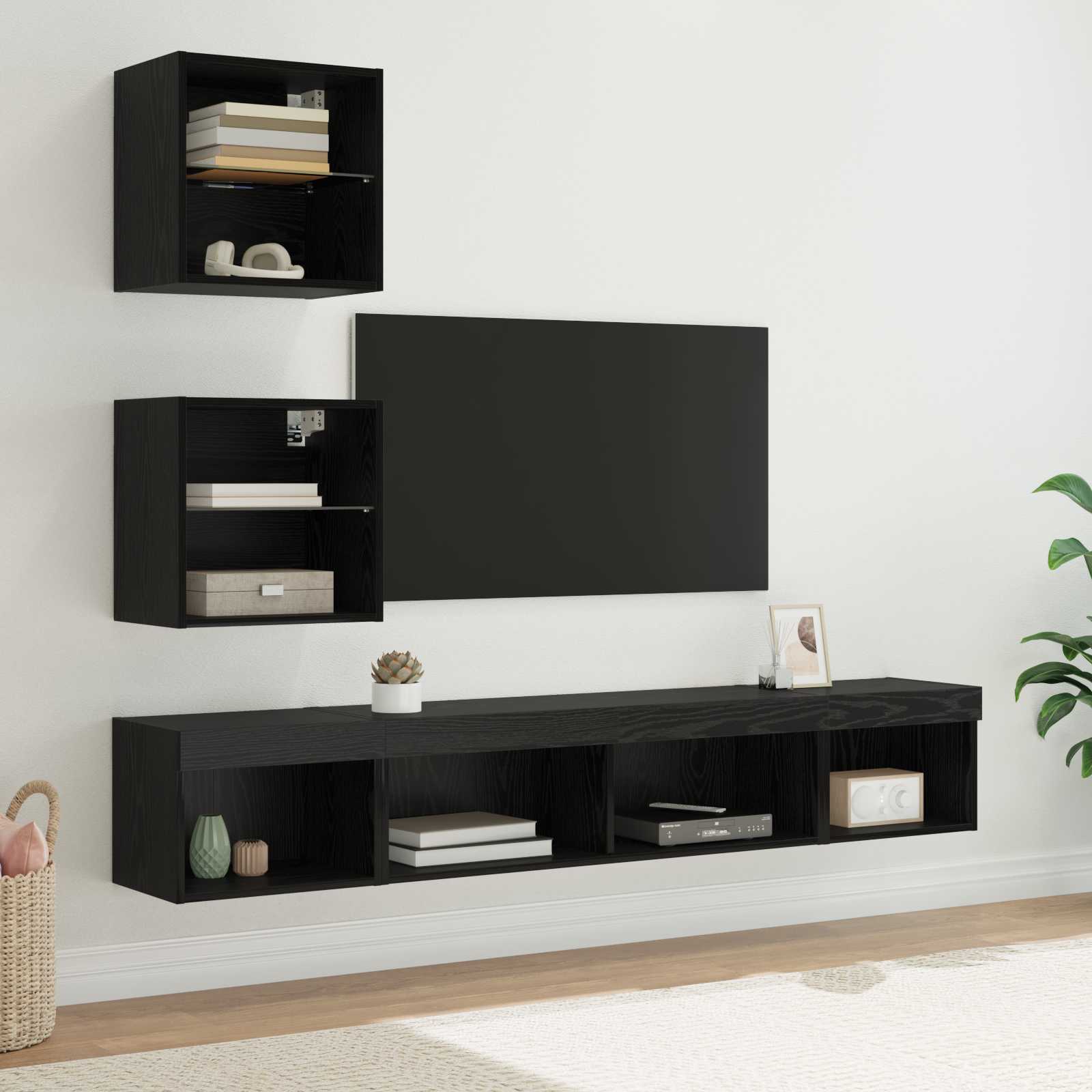 TV zidne jedinice s LED-om 5 pcs Crni hrast Konstruirano drvo