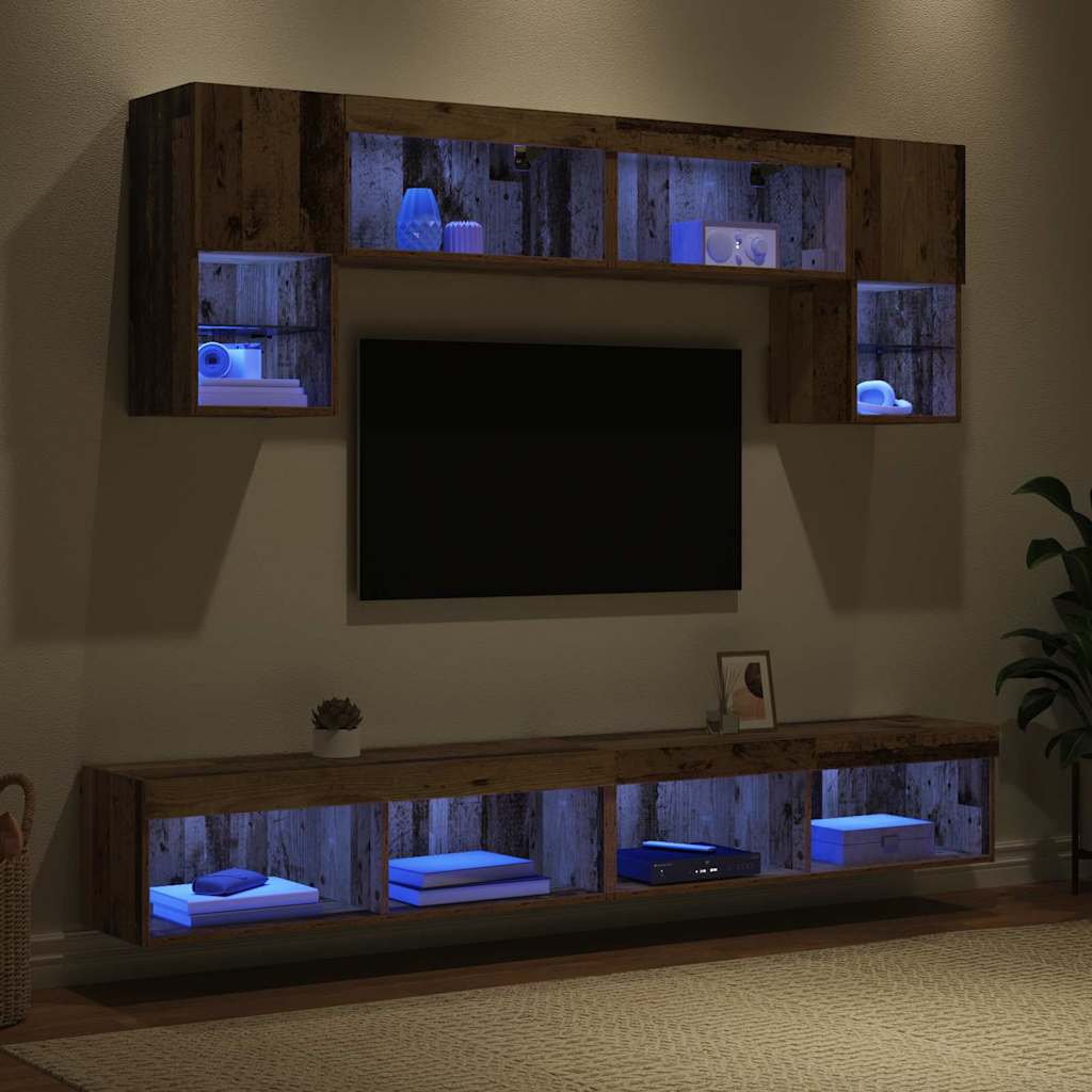 TV zidne jedinice s LED-om 6 pcs Staro drvo Konstruirano drvo
