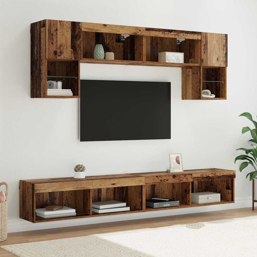 TV zidne jedinice s LED-om 6 kom. Staro drvo Konstruirano drvo