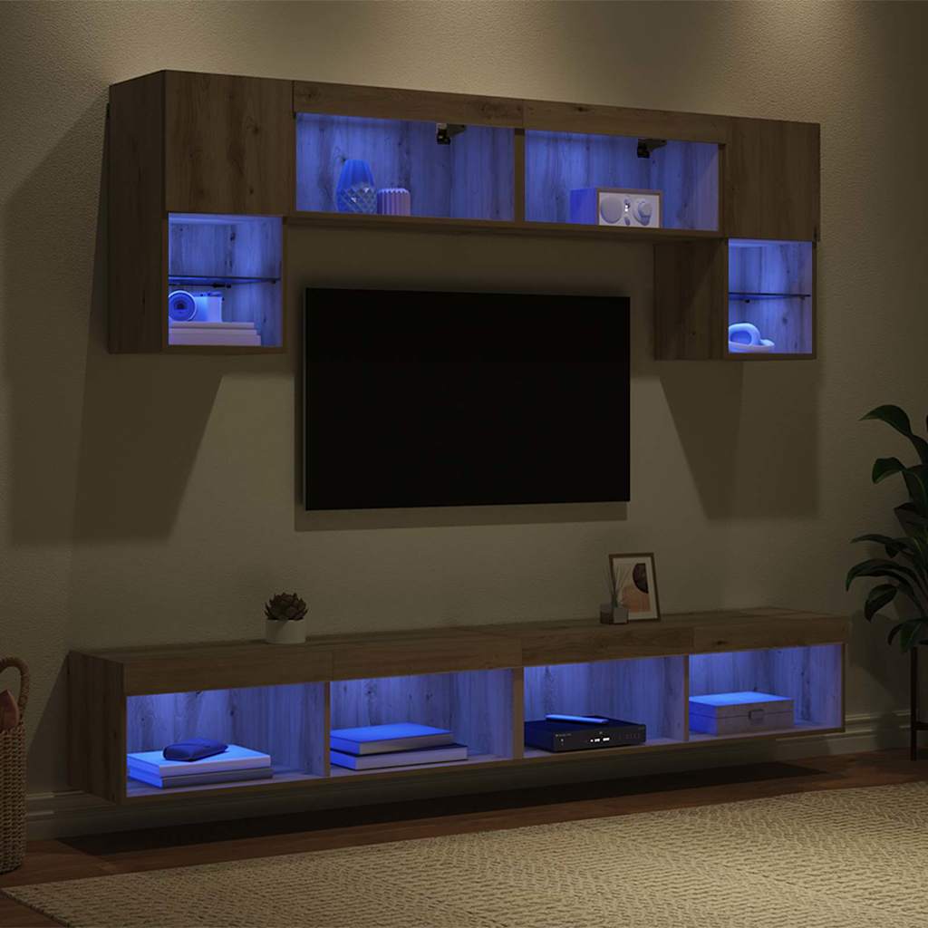 TV zidne jedinice s LED-om 6 pcs Umjetnički hrast