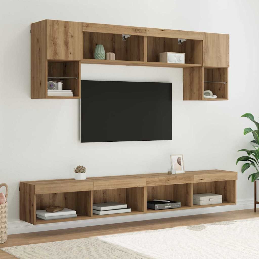 TV zidne jedinice s LED-om 6 pcs Umjetnički hrast