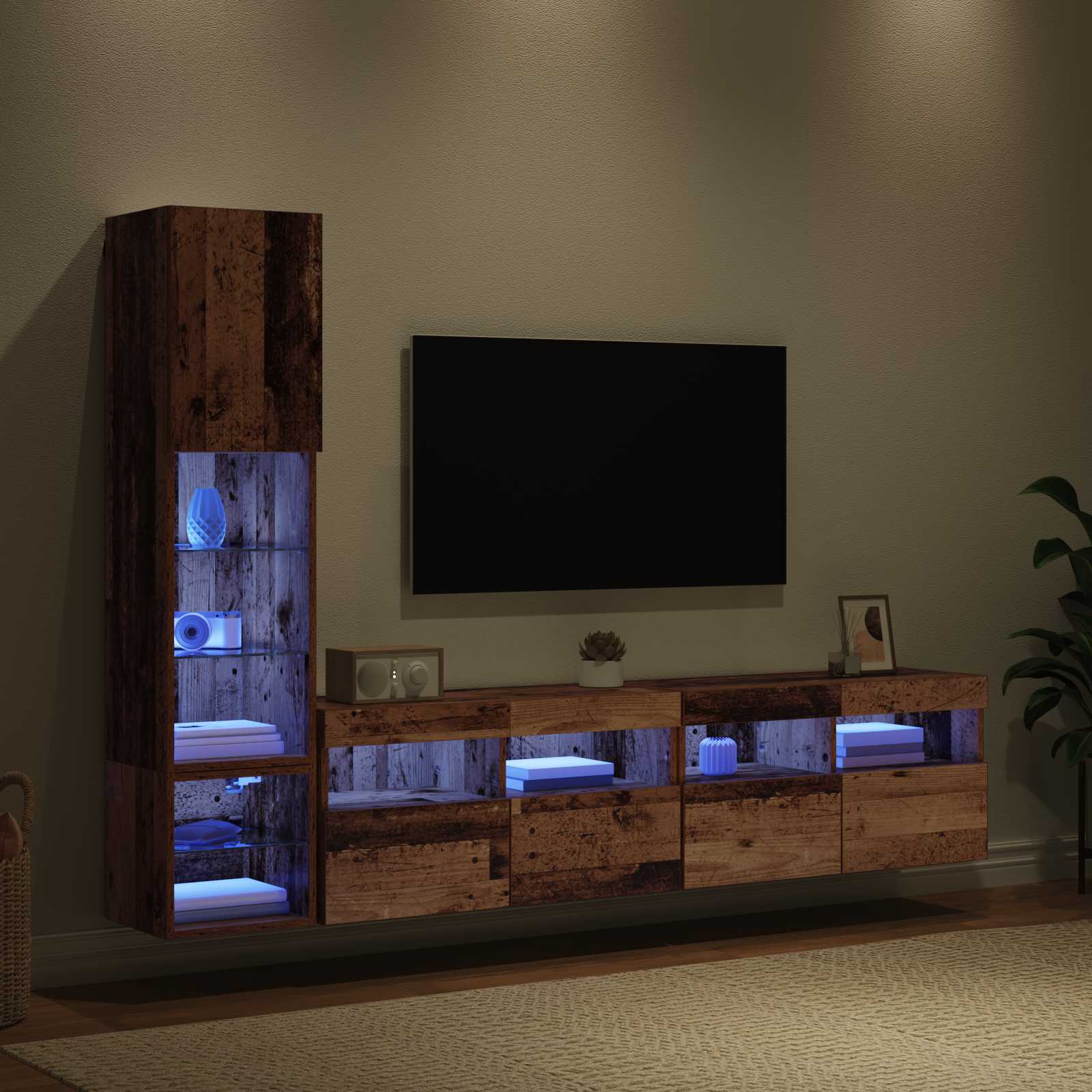 TV zidna jedinica Zidne 4 pcs Staro drvo Konstruirano drvo