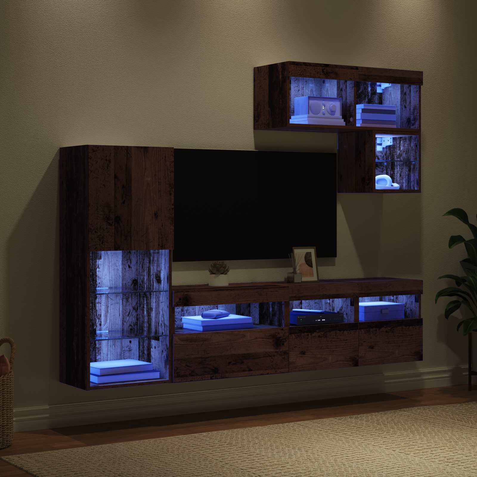 TV zidne jedinice Zidne 6 pcs Staro drvo Konstruirano drvo