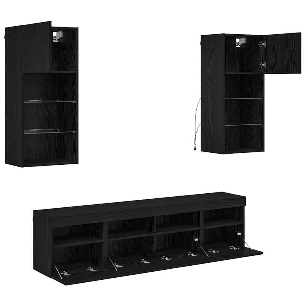TV zidne jedinice s LED-om 5 pcs Crni hrast 40,5 x 30 x 90 cm