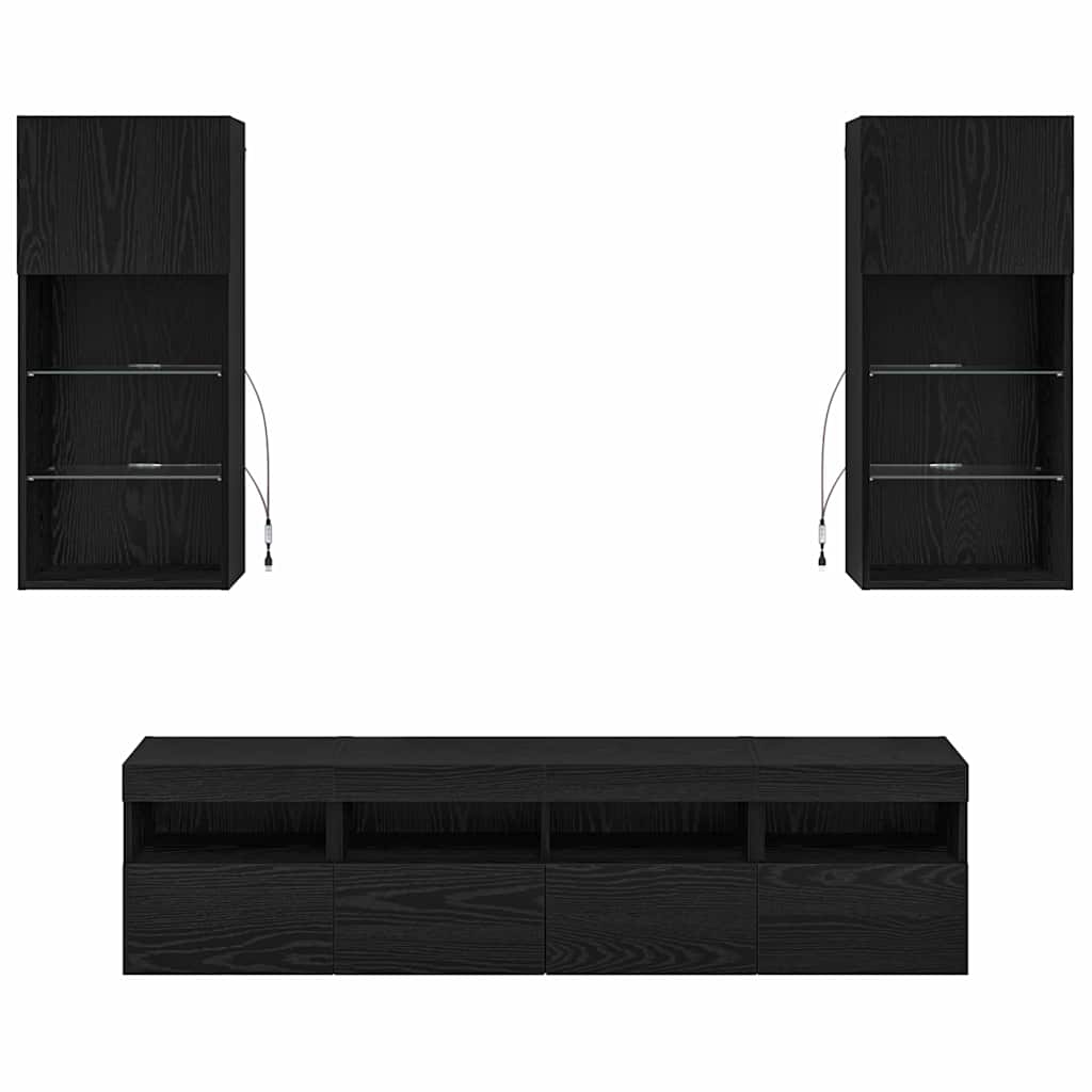 TV zidne jedinice s LED-om 5 pcs Crni hrast 40,5 x 30 x 90 cm