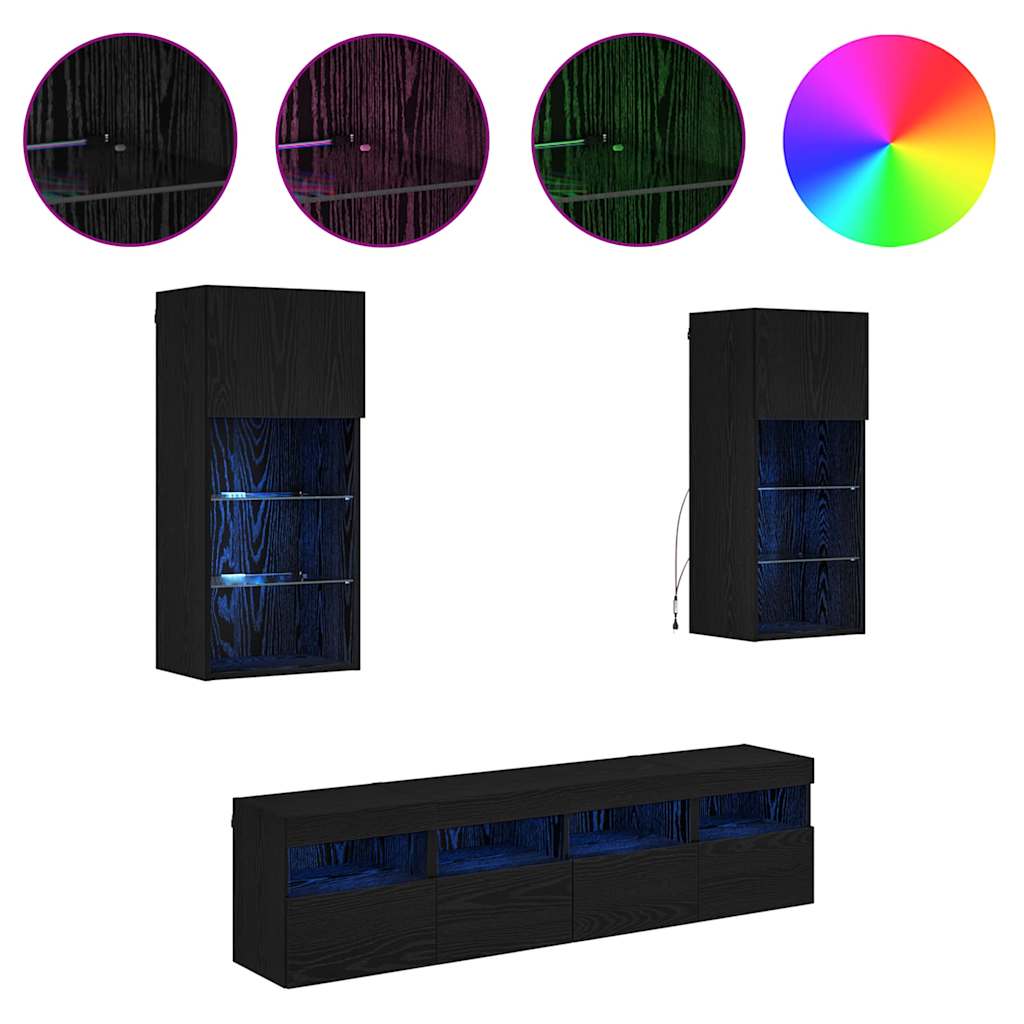 TV zidne jedinice s LED-om 5 pcs Crni hrast 40,5 x 30 x 90 cm