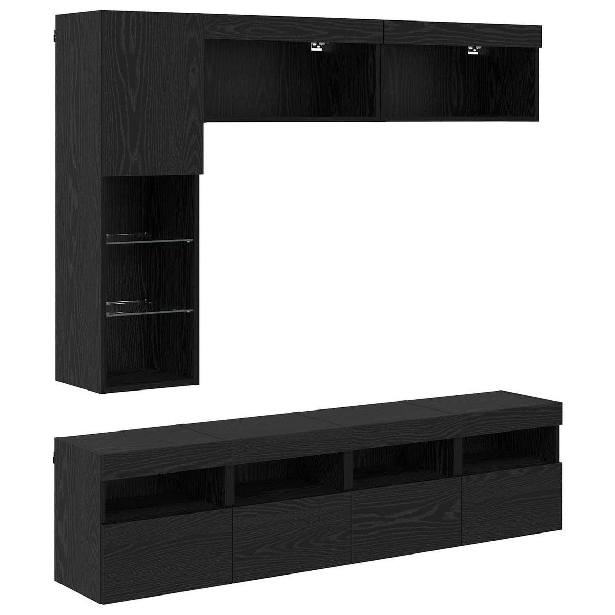 TV ormar s LED svjetlima 7 pcs Crni hrast Konstruirano drvo