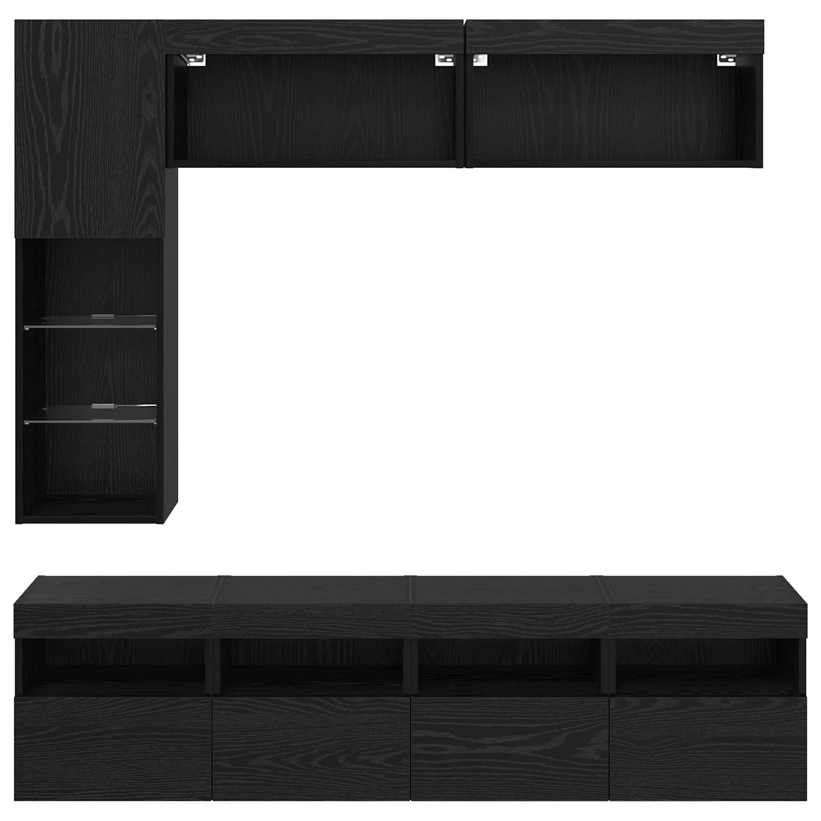 TV ormar s LED svjetlima 7 pcs Crni hrast Konstruirano drvo
