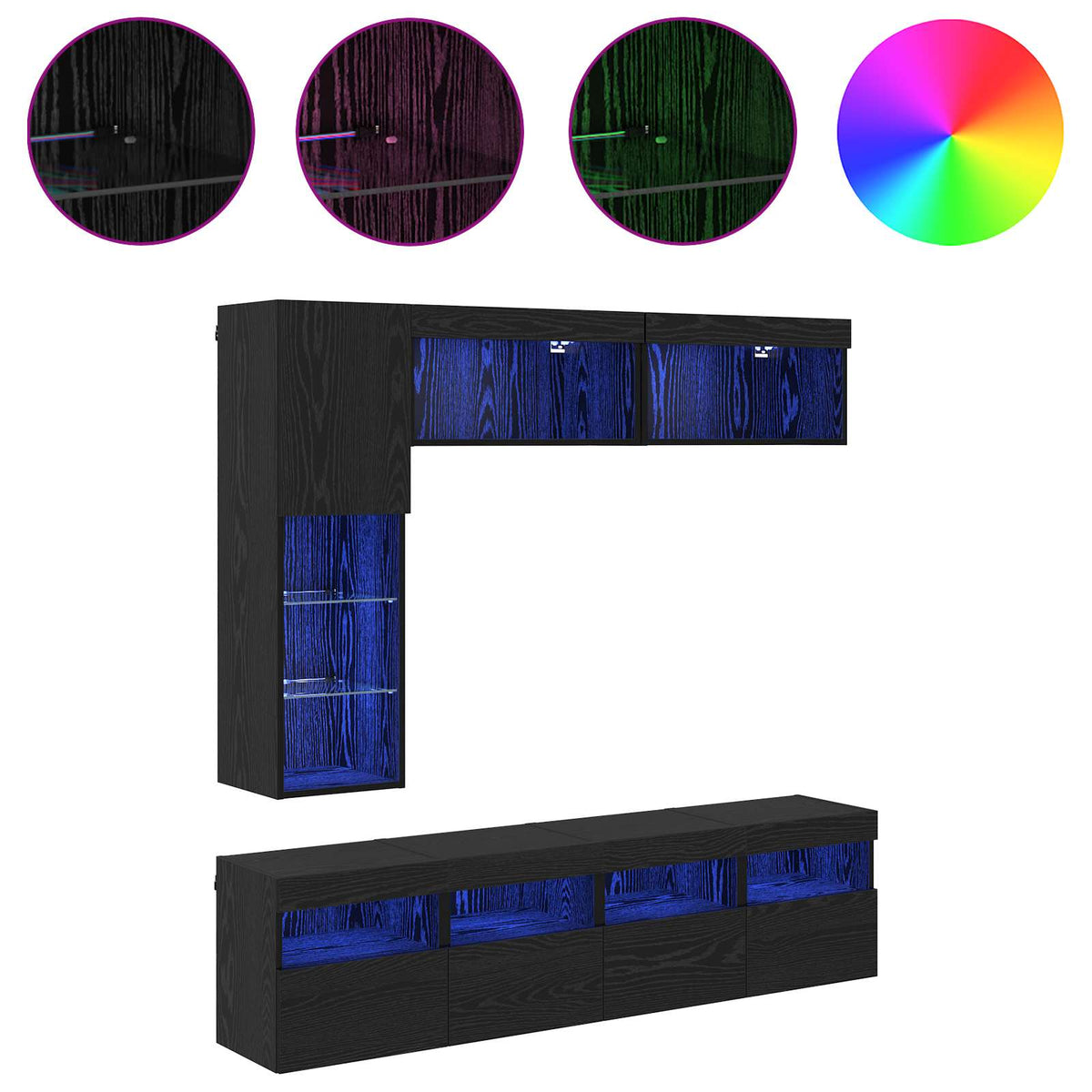 TV ormar s LED svjetlima 7 pcs Crni hrast Konstruirano drvo
