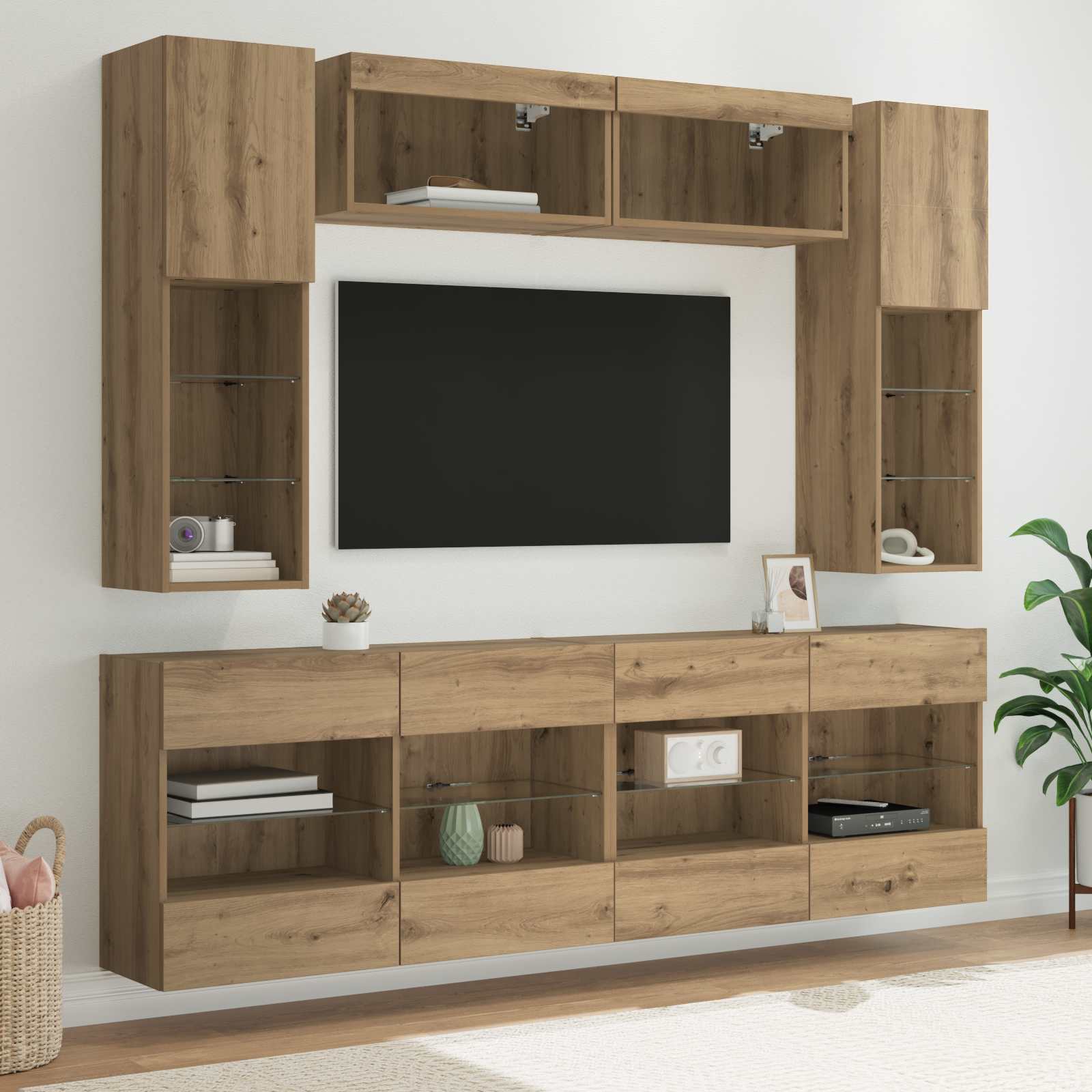 Set zidnog ormarića za TV s LED svjetlima 6 pcs Zanatski Hrast