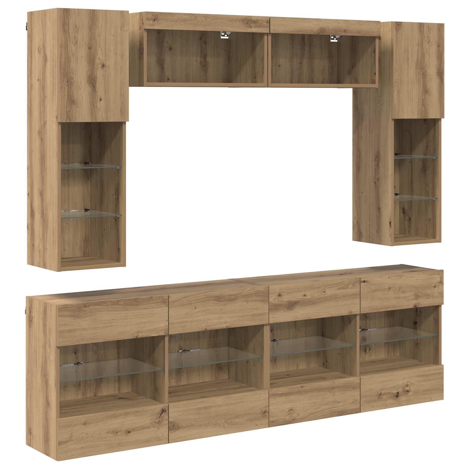Set zidnog ormarića za TV s LED svjetlima 6 pcs Zanatski Hrast