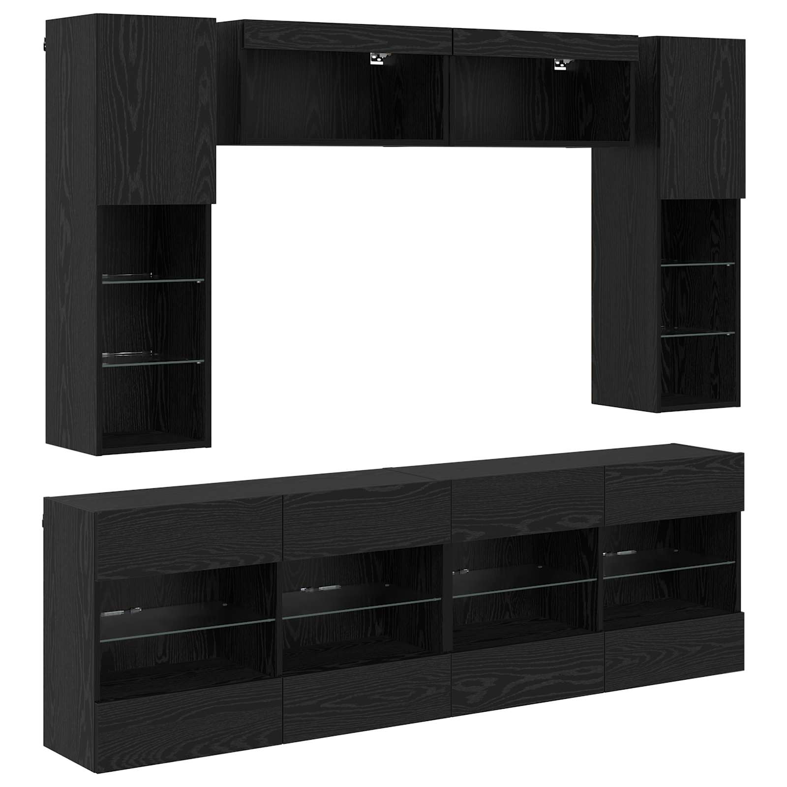 Set zidnog ormarića za TV 6 pcs Crni Hrast Konstrukcijsko drvo