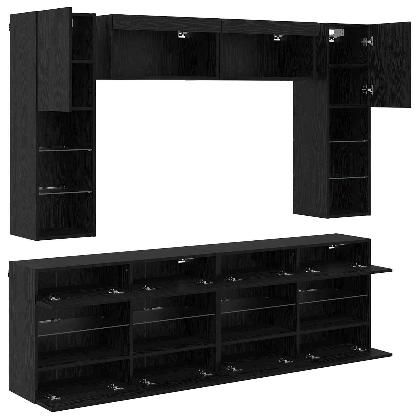 Set zidnog ormarića za TV 6 pcs Crni Hrast Konstrukcijsko drvo