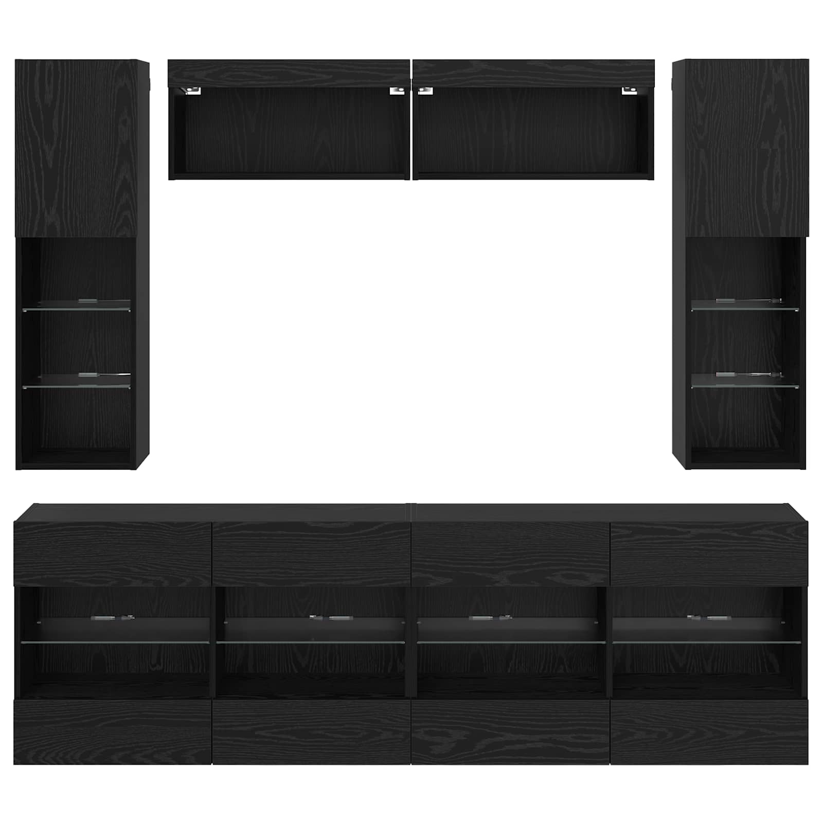 Set zidnog ormarića za TV 6 pcs Crni Hrast Konstrukcijsko drvo