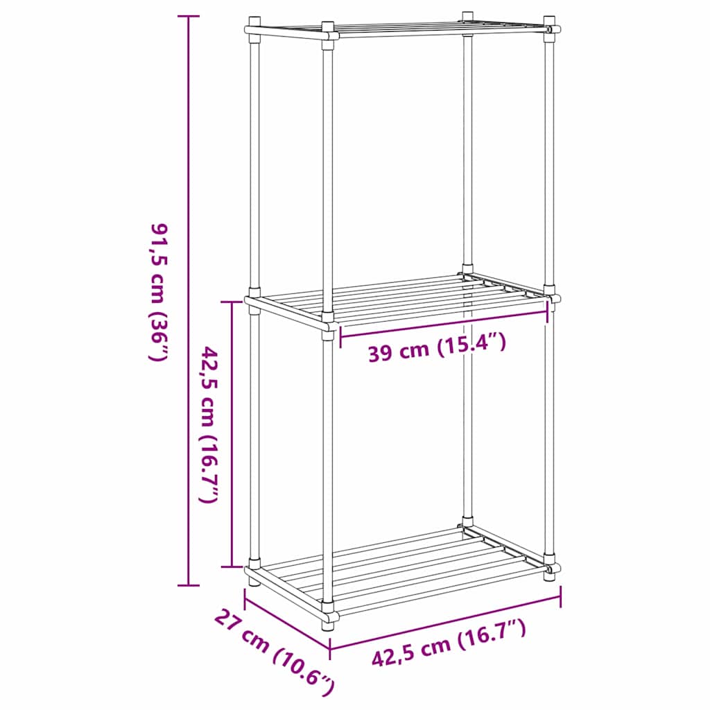Cijevna polica s pohranom Bijelo 42,5 x 27 x 91,5 cm Aluminij