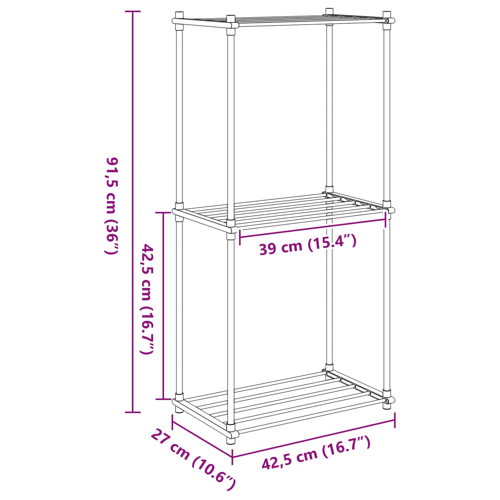 Cijevna polica s pohranom Bijelo 42,5 x 27 x 91,5 cm Aluminij