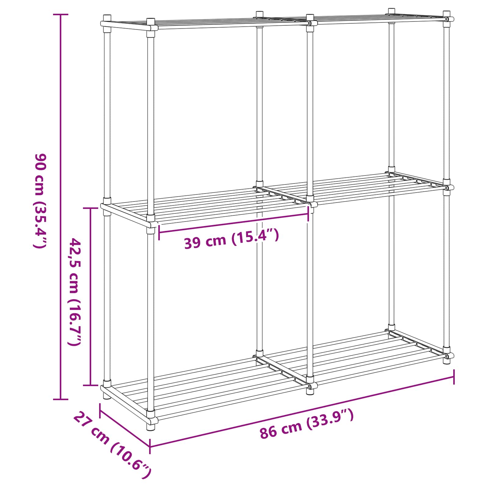 Cijevna polica s pohranom Bijelo 86 x 27 x 90 cm Aluminij