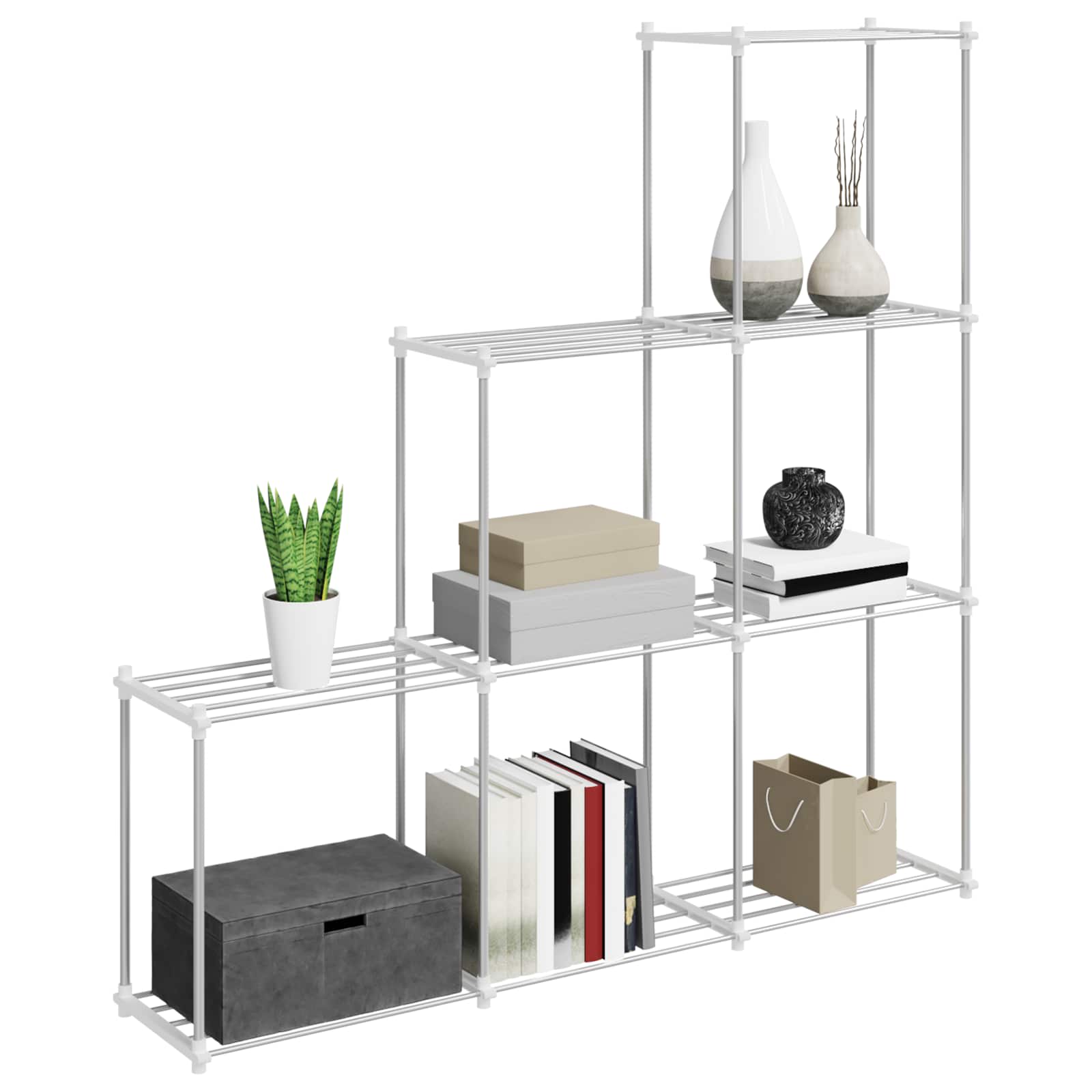 Cijevna polica s pohranom Bijelo 129 x 27 x 132 cm Aluminij