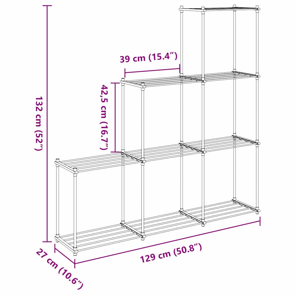 Cijevna polica s pohranom Bijelo 129 x 27 x 132 cm Aluminij
