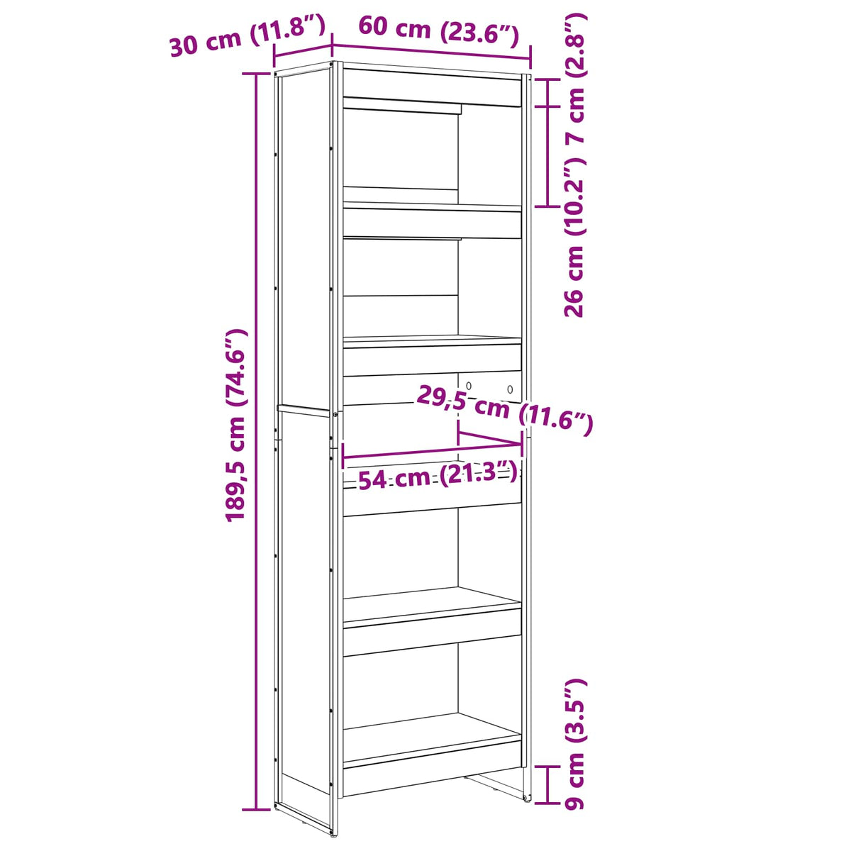 Ormarić za knjige 2 pcs Dimni hrast 60 x 30 x 189,5 cm