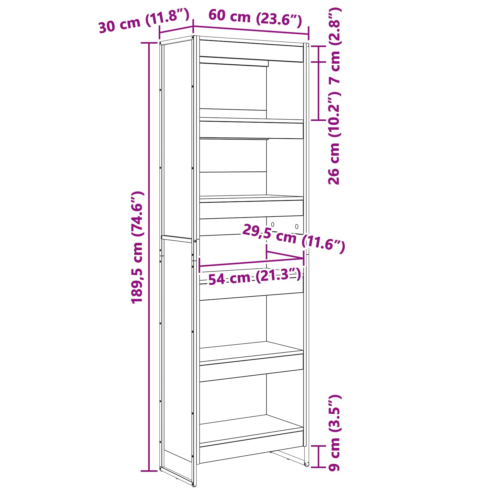 Ormarić za knjige 2 pcs Staro drvo 60 x 30 x 189,5 cm