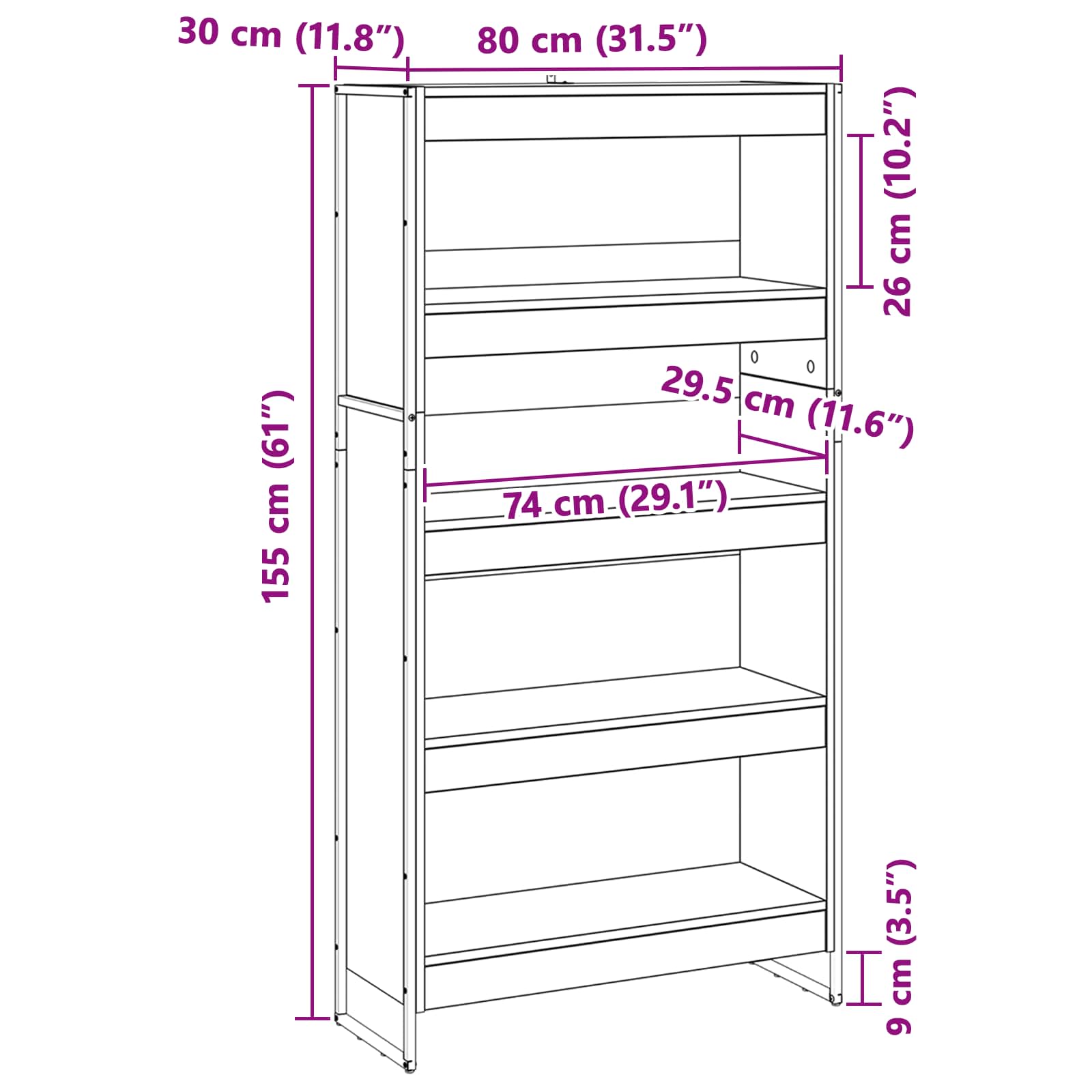 Ormarić za knjige 2 pcs Dimni hrast 80 x 30 x 155 cm