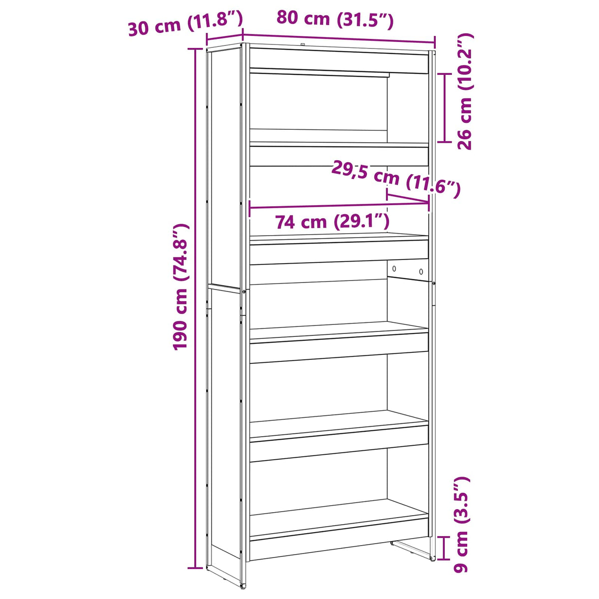 Ormarić za knjige 2 pcs Sonoma 80 x 30 x 189,5 cm
