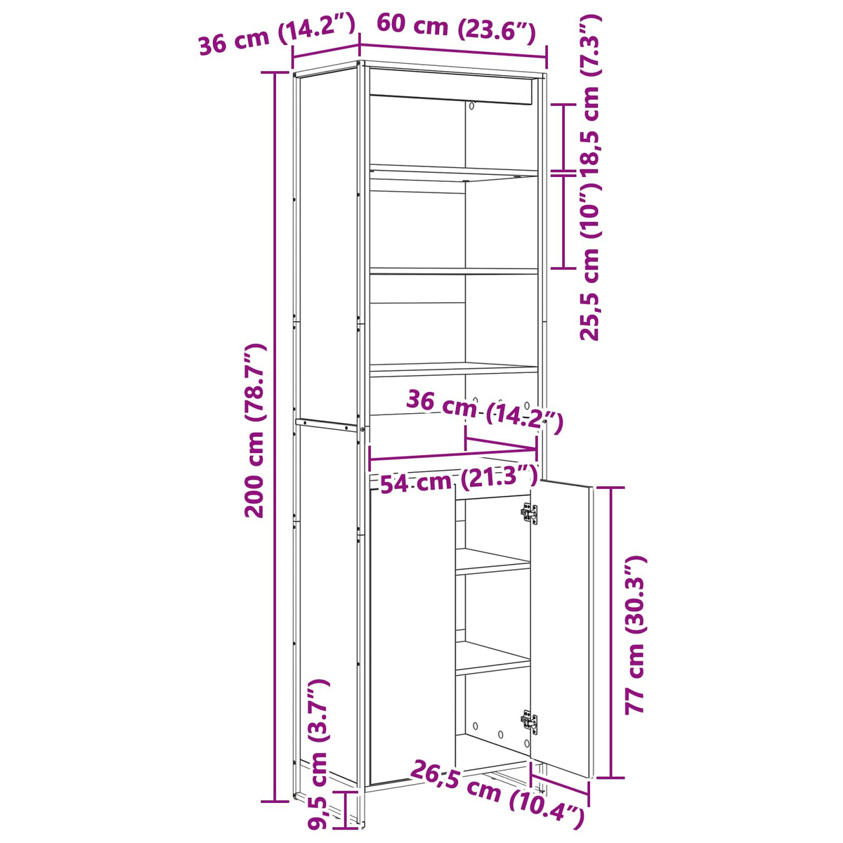 Visoki ormari Staro drvo 60 x 36 x 200 cm Konstruirano drvo