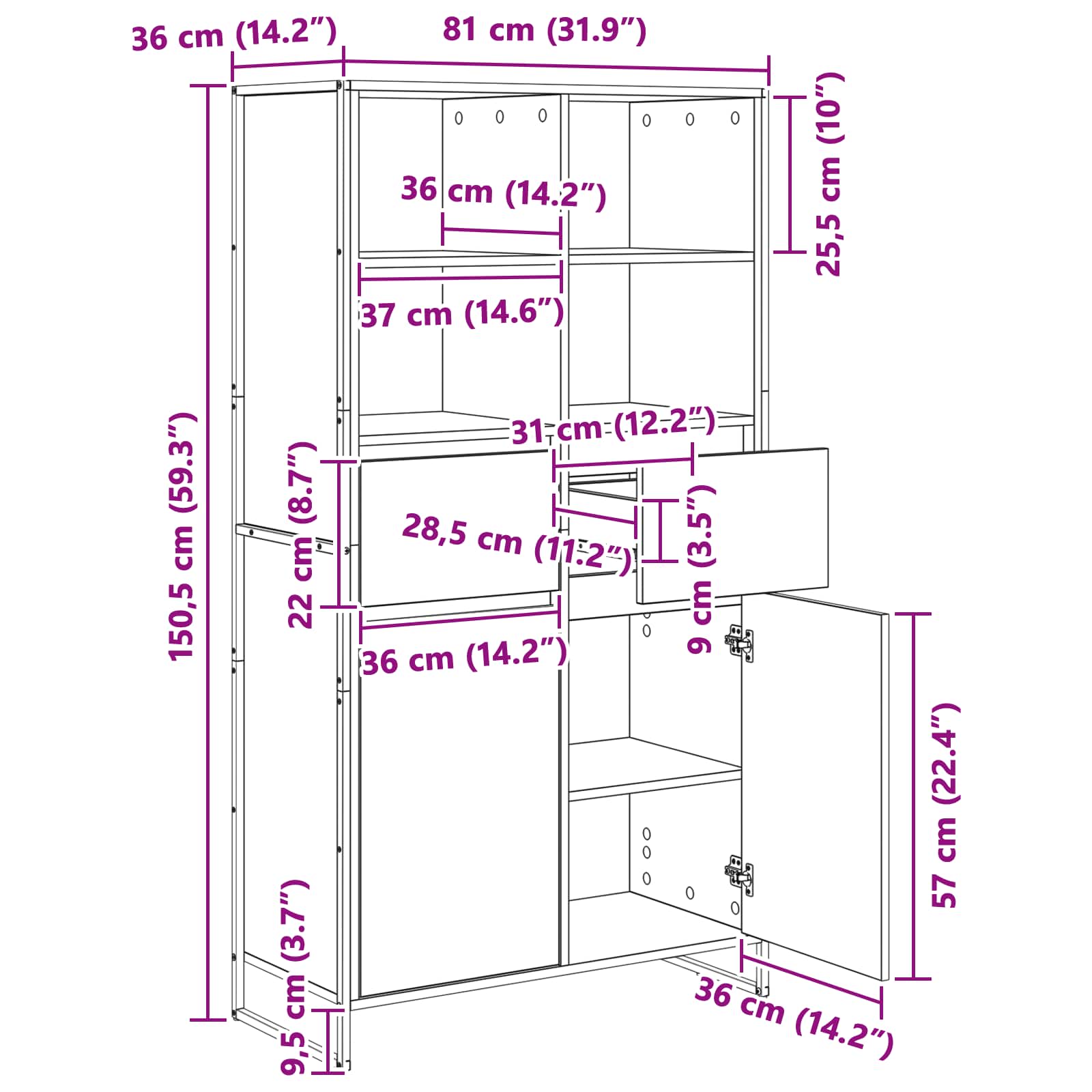 Kreveta 2 pcs Dimni hrast 81 x 36 x 150.5 cm Konstruirano drvo