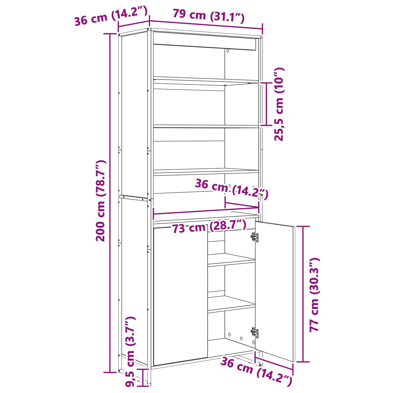 Visoki ormari Crni hrast 79 x 36 x 200 cm Konstruirano drvo