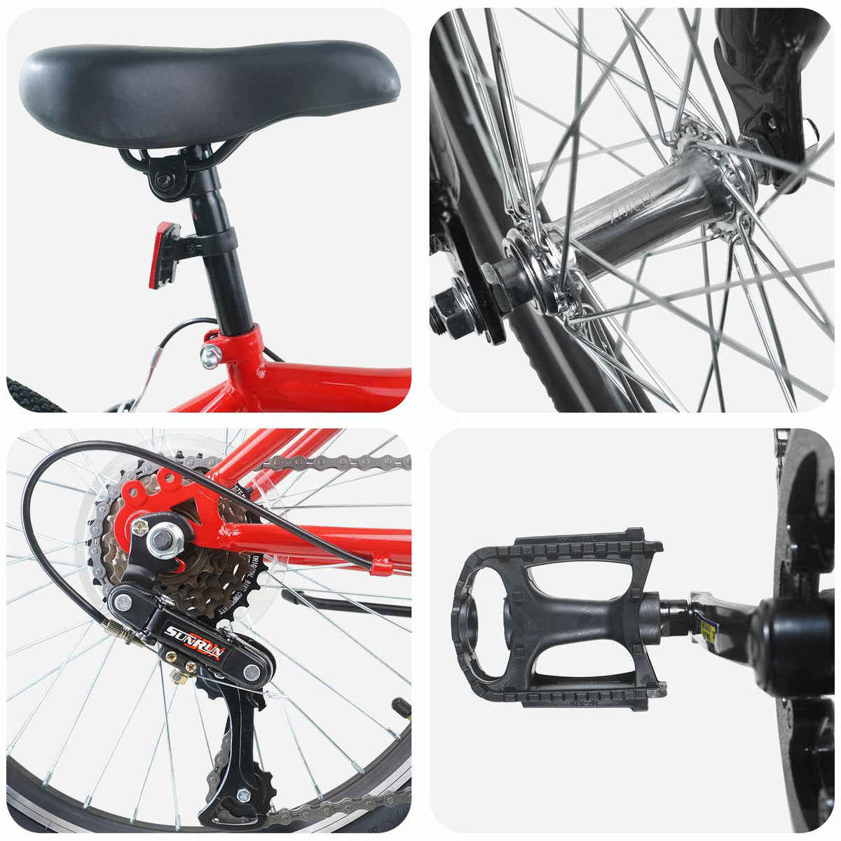 Dječji Bicikl 20 Inča 6-Speed za djecu od 6 do 11 godina Crvena