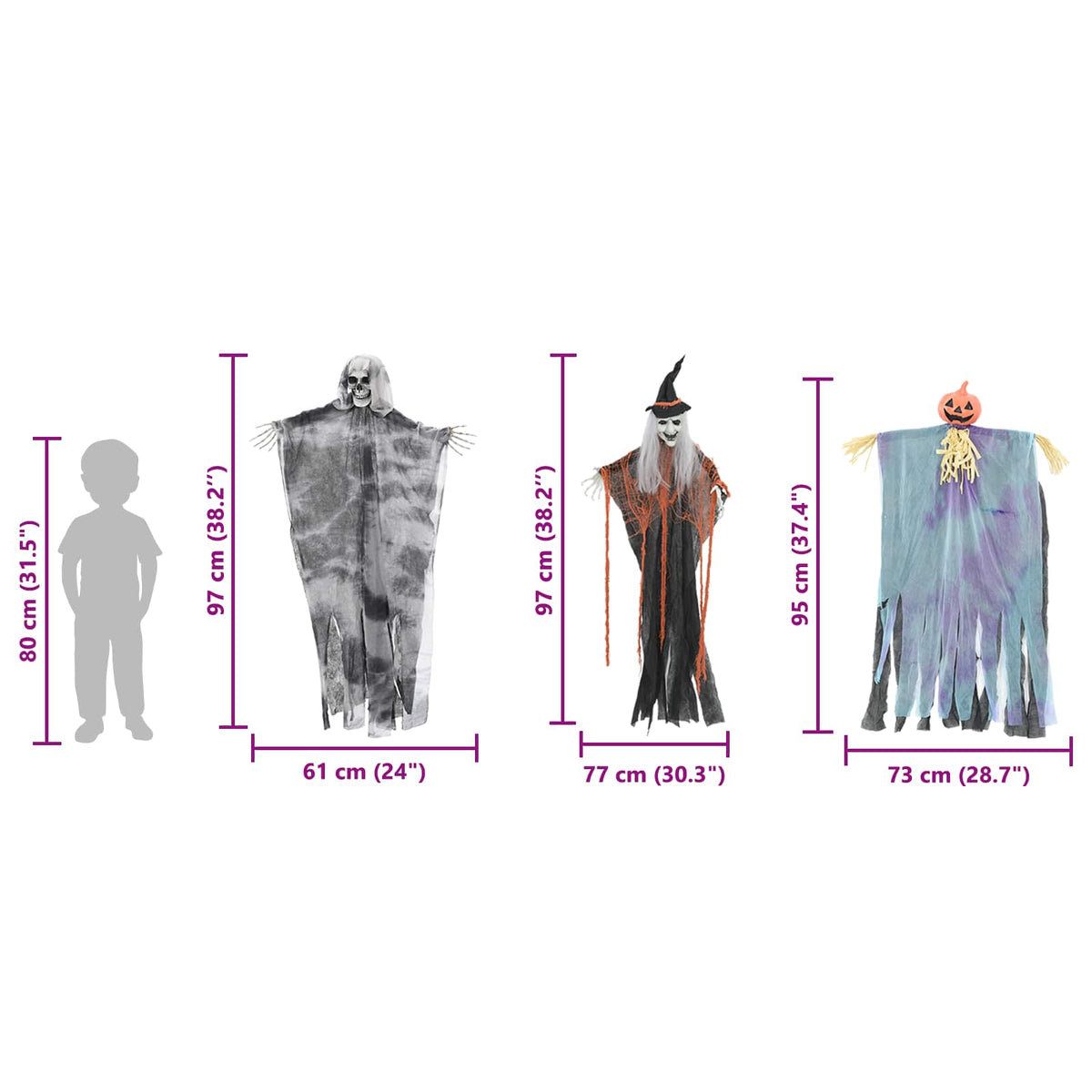 Halloween Ob Hanging Ghost 3 pcs Šareni 61 x 97 cm Poliester