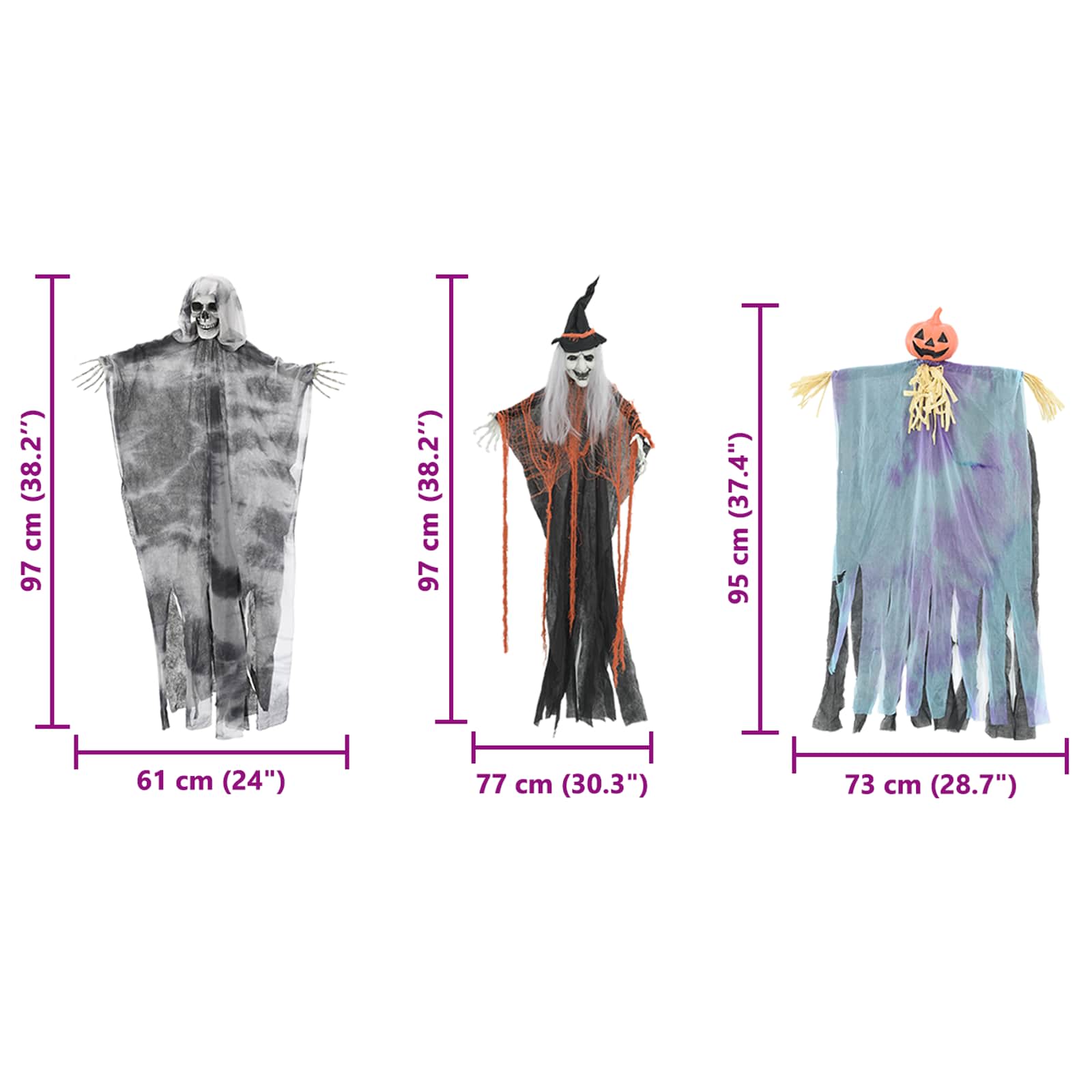 Halloween Ob Hanging Ghost 3 pcs Šareni 61 x 97 cm Poliester
