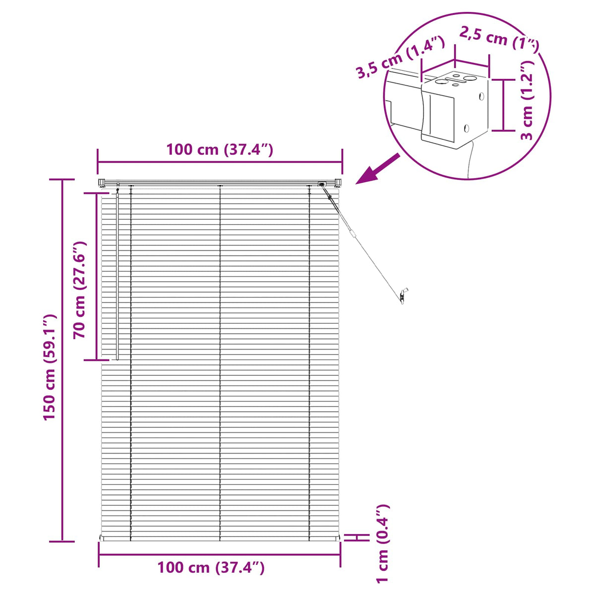 Venecijanska roleta Bijeli 150 x 100 cm PVC