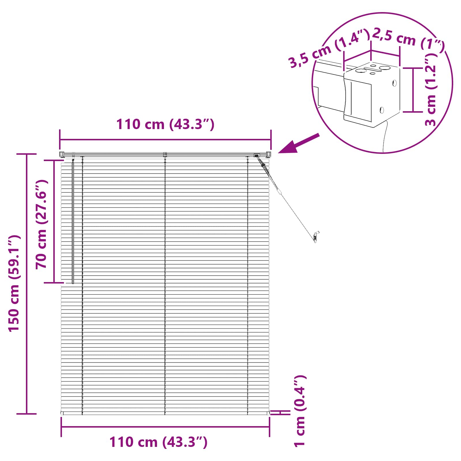 Venecijanska roleta Bijeli 150 x 110 cm PVC