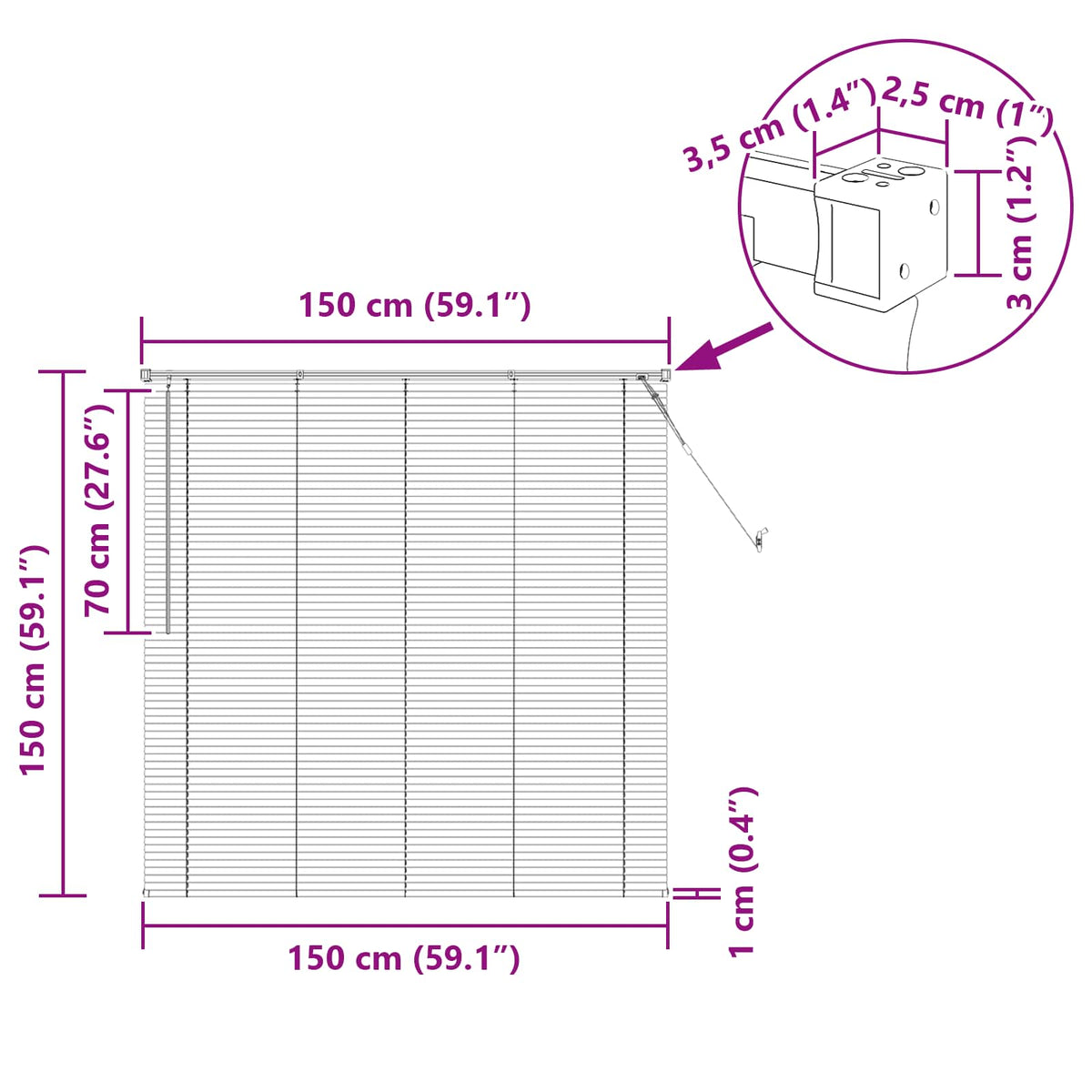 Venecijanska roleta Bijeli 150 x 150 cm PVC