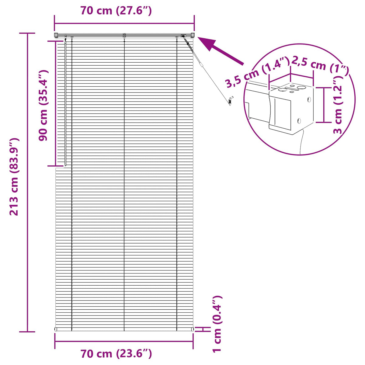 Venecijanska roleta Bijeli 213 x 70 cm PVC