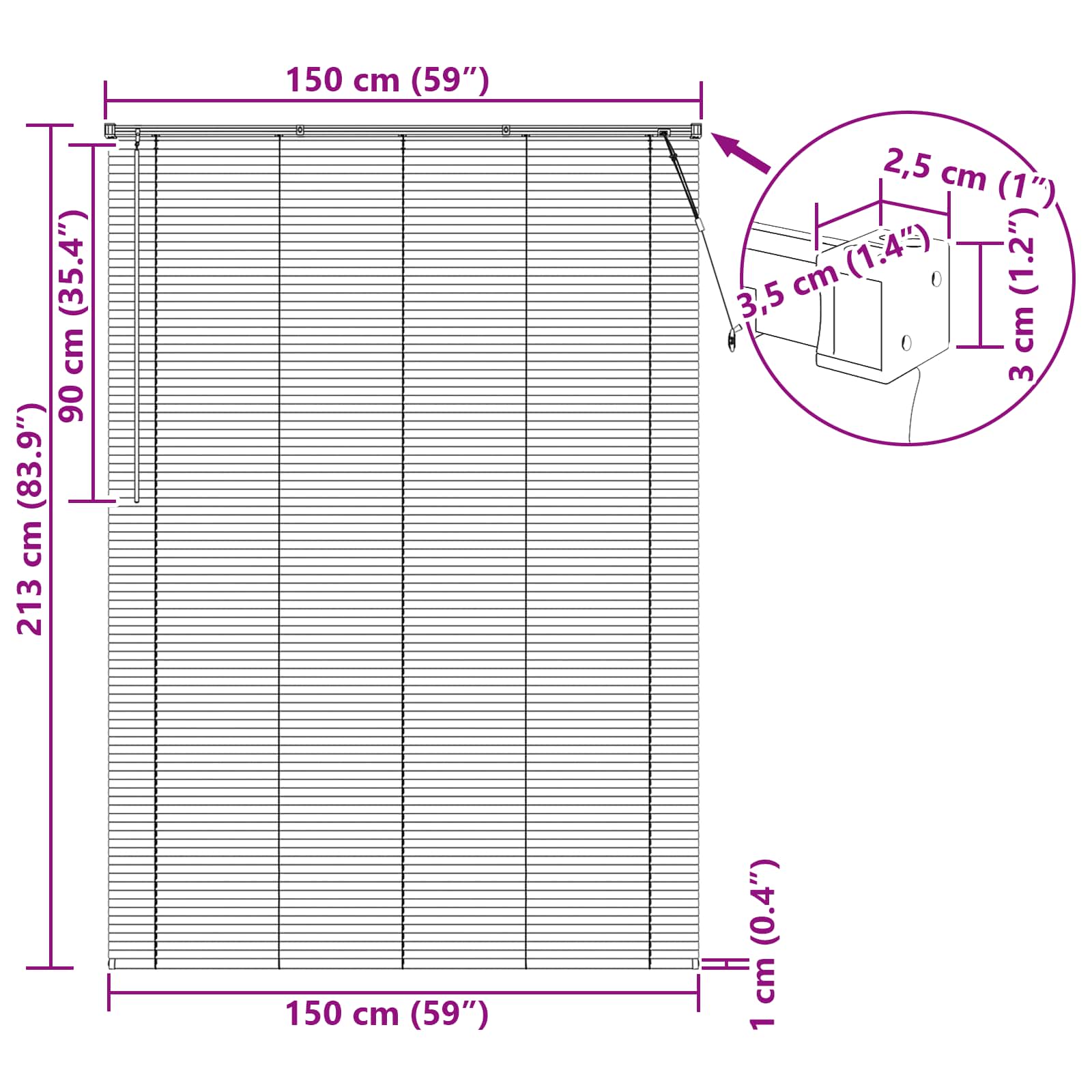 Venecijanska roleta Bijeli 213 x 150 cm PVC