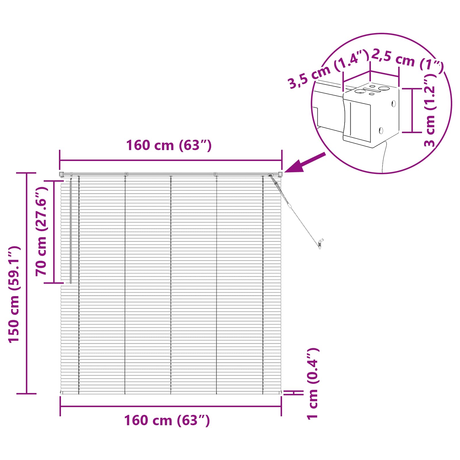 Venecijanska roleta Crna 150 x 160 cm PVC
