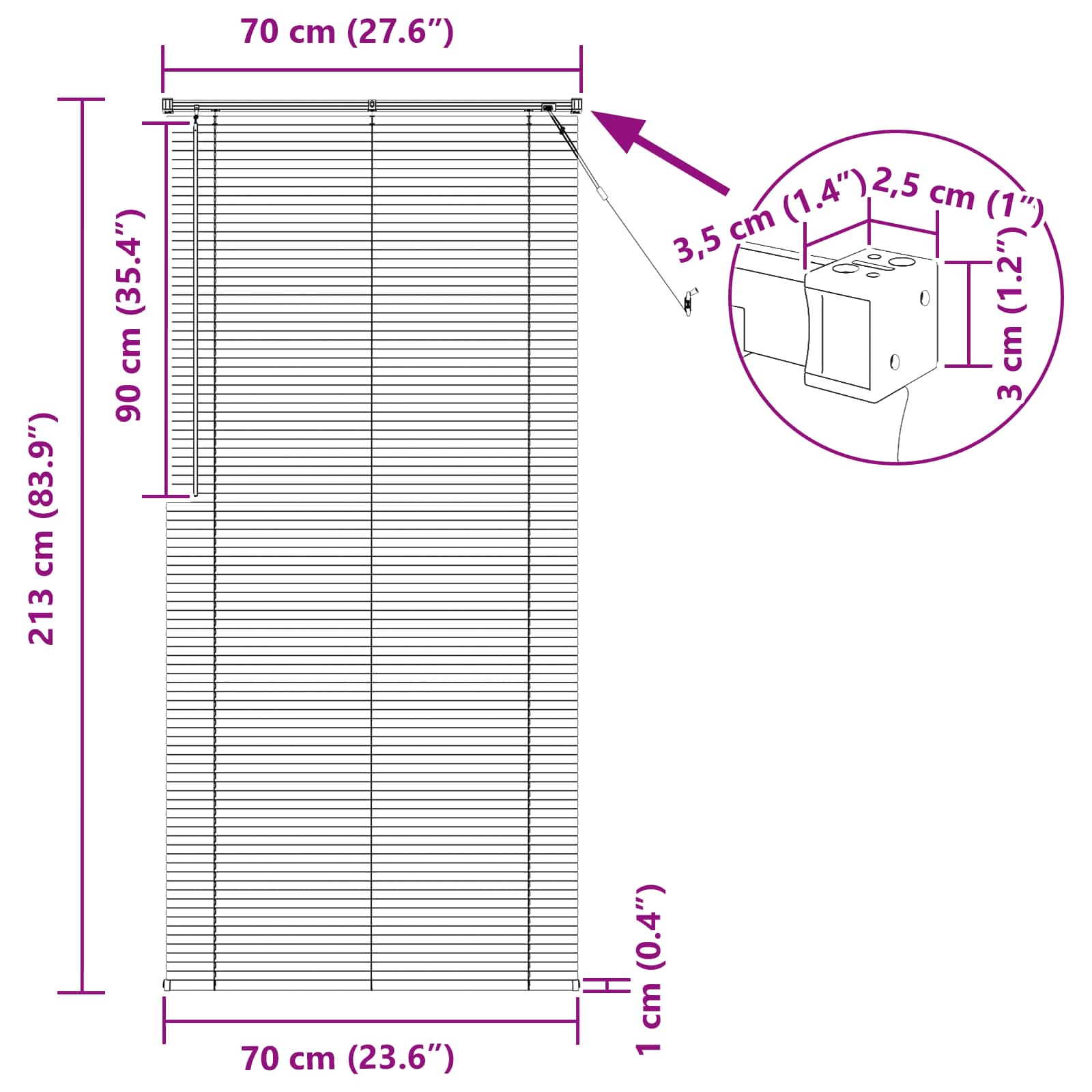 Venecijanska roleta Crna 213 x 70 cm PVC
