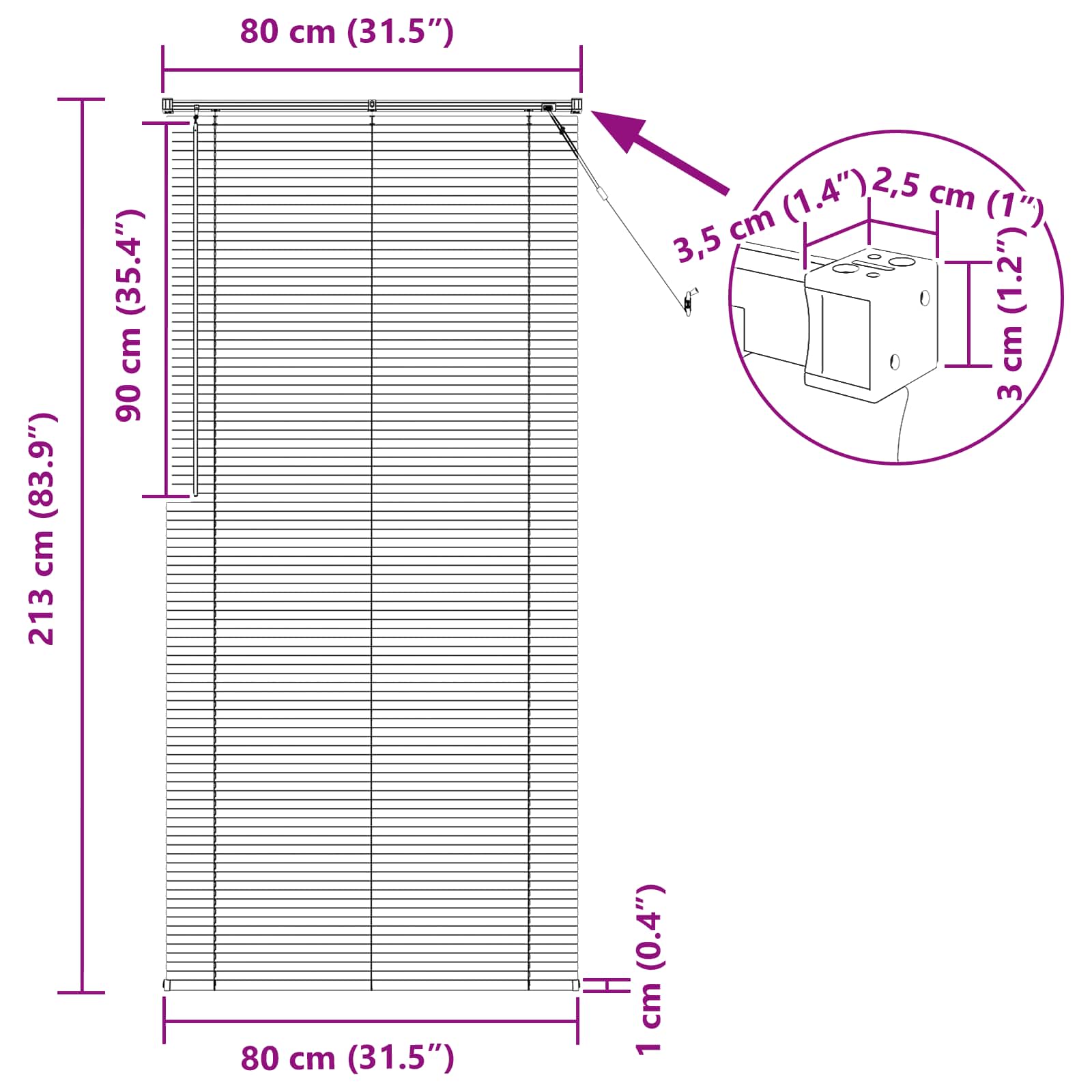 Venecijanska roleta Crna 213 x 80 cm PVC