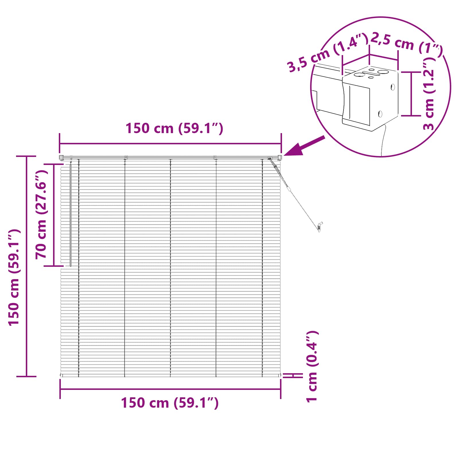 Venecijanska roleta Tamno smeđa s uzorkom 150 x 150 cm PVC