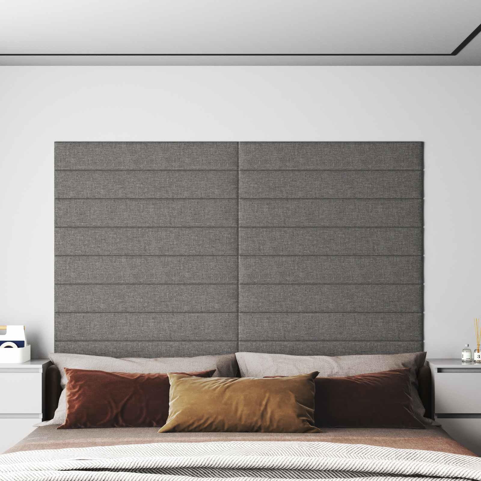 Zidna uzglavlja 12 pcs Svijetlo siva 90 x 15 cm tkanina