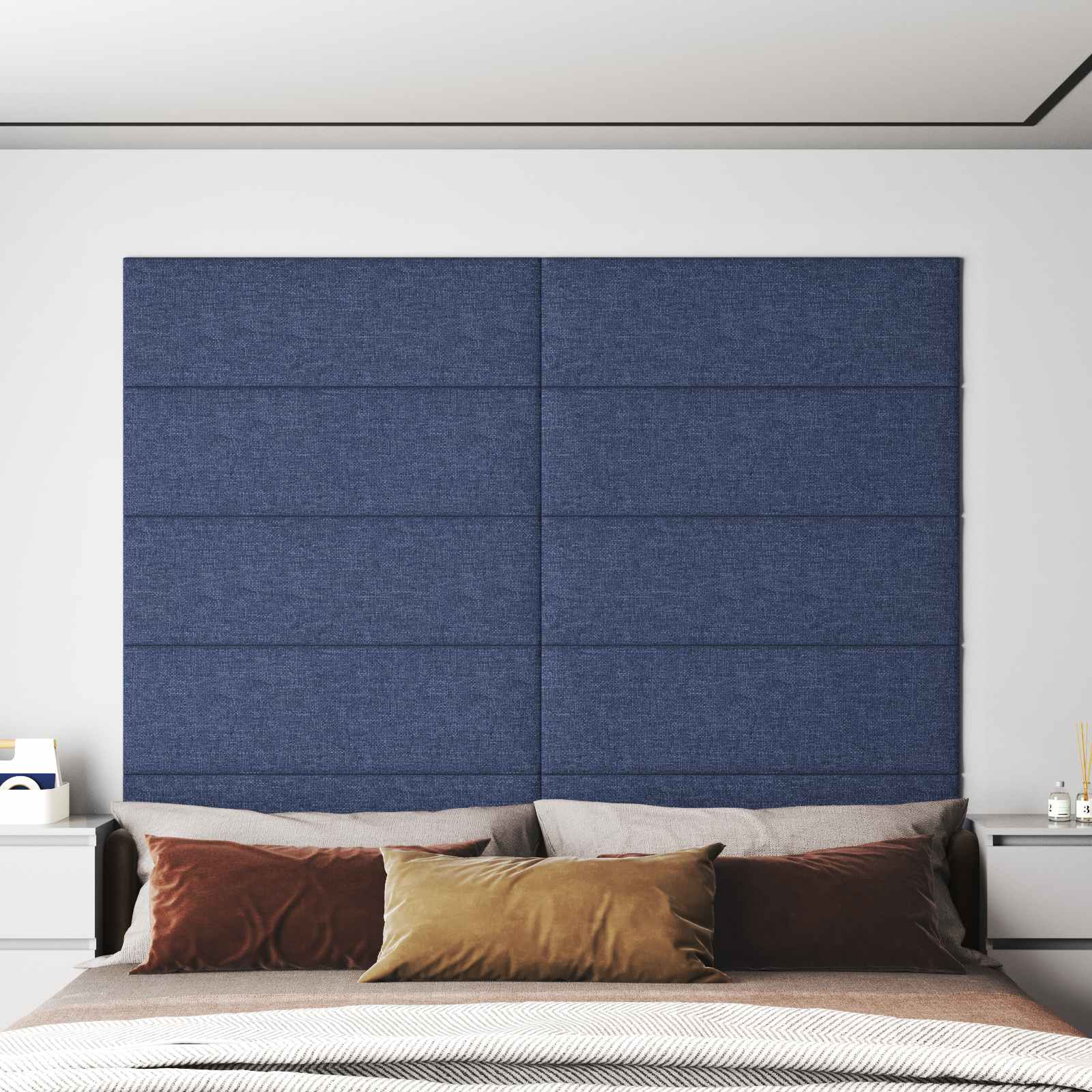 Zidna uzglavlja 12 pcs Plava 90 x 30 cm tkanina