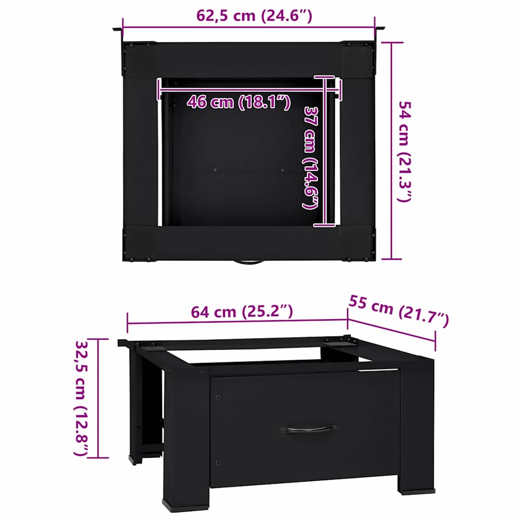 Pedestal za perilicu rublja Crna 64 x 55 x 32,5 cm Čelik